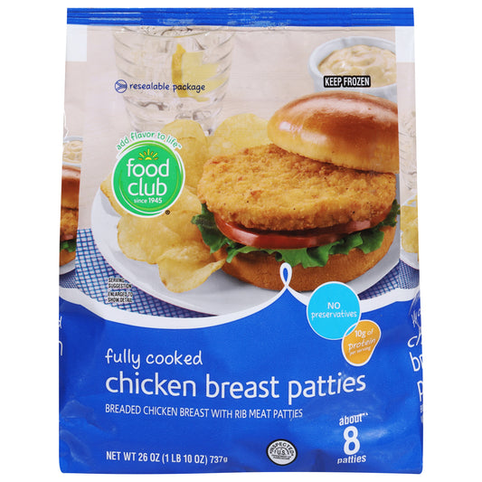 Food Club Fully Cooked Chicken Breast Patties 26 oz