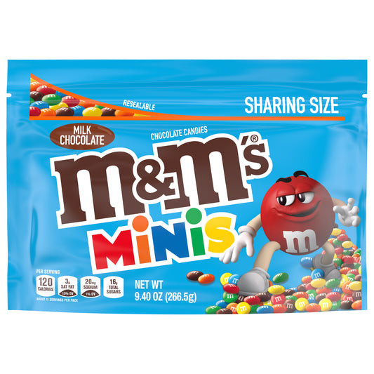 M&M'S Minis Milk Chocolate Candy, Sharing Size, 9.4 oz Resealable Bag