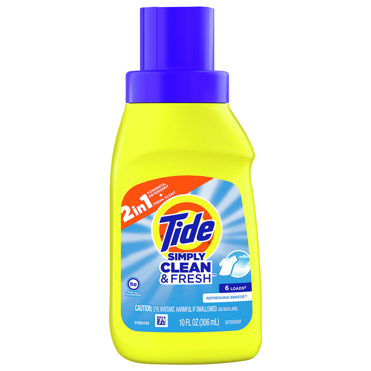 Tide Simply Clean & Fresh Liquid Laundry Detergent, Refreshing Breeze, 6 loads, 10 fl oz