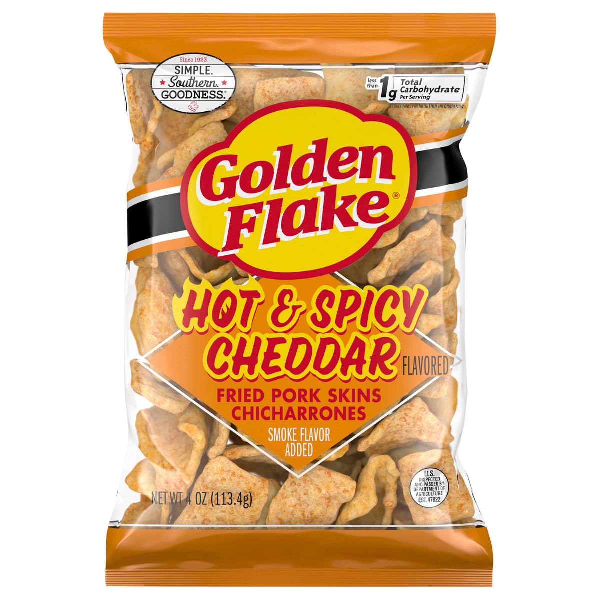 4 oz Golden Flake Hot & Spicy Cheddar Pork Skins