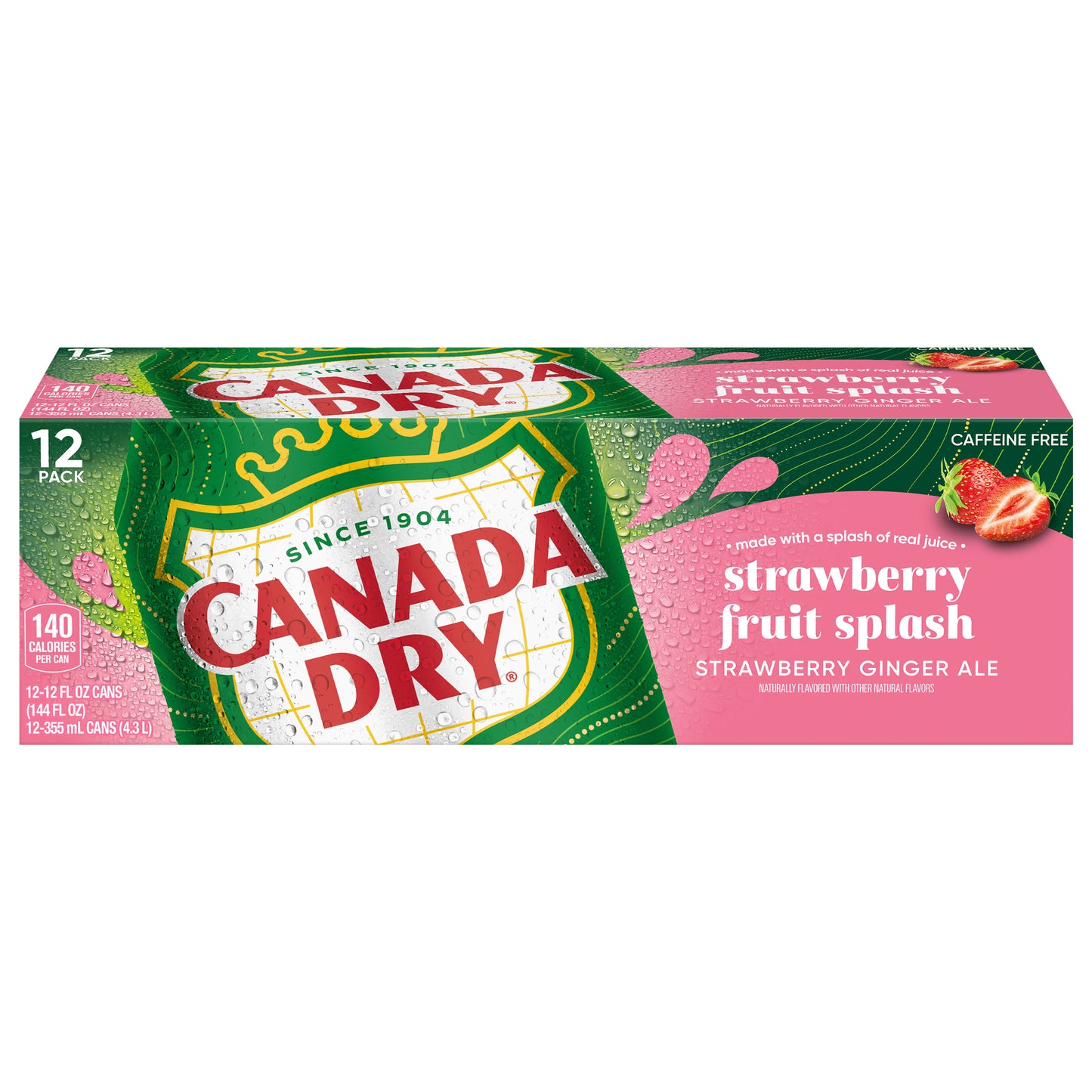 Canada Dry Fruit Splash Strawberry Ginger Ale Soda, 12 fl oz cans, 12 pack