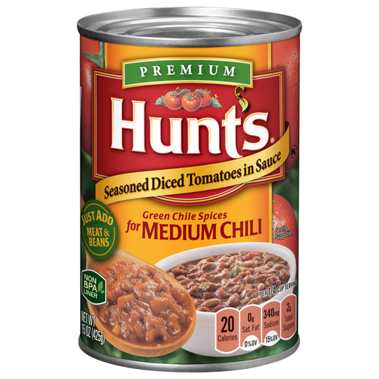 Hunt's Seasoned Diced Tomatoes in Sauce for Medium Chili, 15 oz