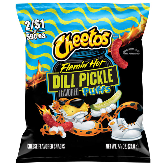 Cheetos Puffs Cheese Flavored Snacks Flamin Hot Dill Pickle Flavored 7/8 Oz