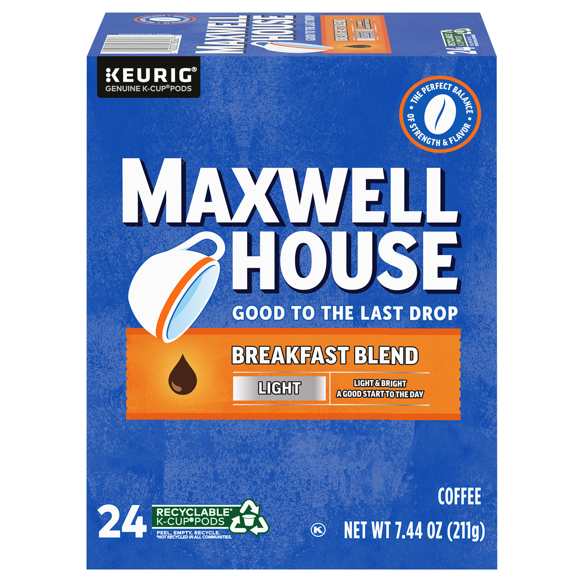 Maxwell House K-Cup Pods Ground Light Breakfast Blend Coffee 24 ea Box
