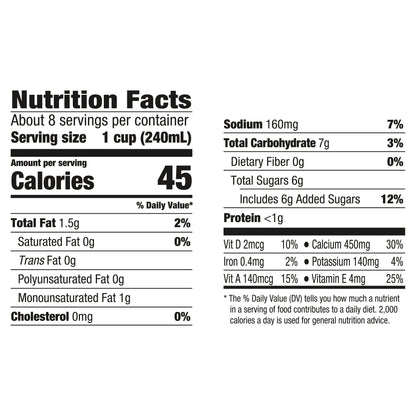 Silk Almond Milk, Vanilla, Less Sugar, Dairy Free, Gluten Free, 64 FL OZ Half Gallon