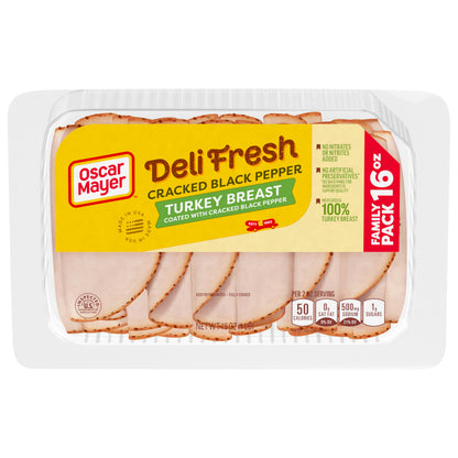 Oscar Mayer Deli Fresh Cracked Black Pepper Sliced Turkey Breast Deli Lunch Meat Family Size, 16 oz Package
