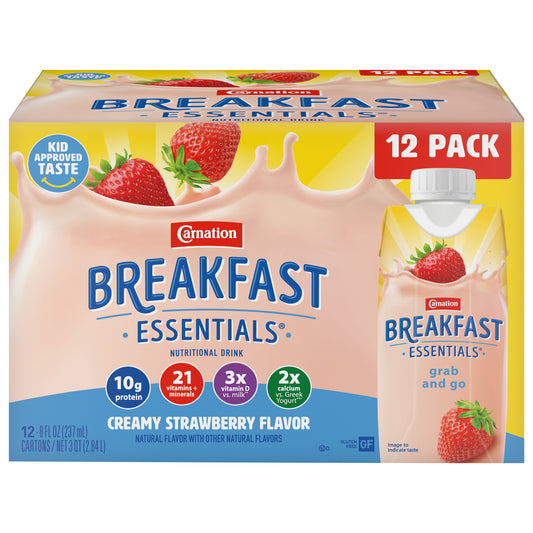 Carnation Breakfast Essentials Creamy Strawberry Flavor Nutritional Drink 12 - 8 fl oz Cartons