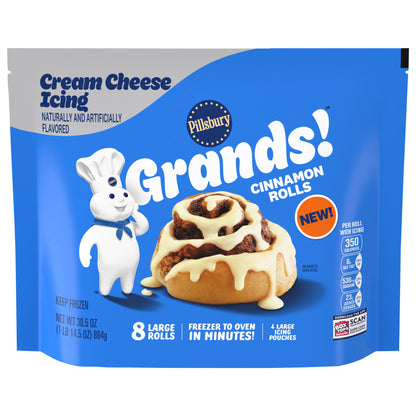 Pillsbury Grands! Cinnamon Rolls with Cream Cheese Icing, Frozen Dough, 8 Ct, 30.5 oz