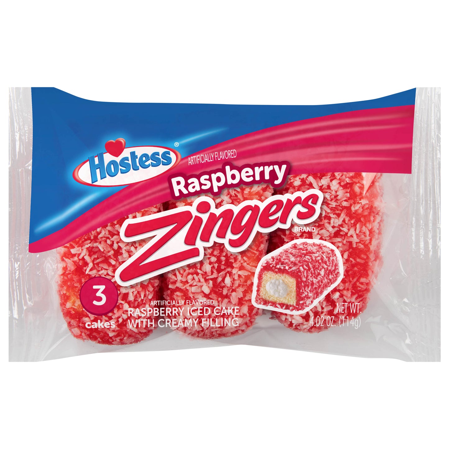 HOSTESS Raspberry Artificially Flavored ZINGERS Single Serve, 3 Count, 4.02 oz