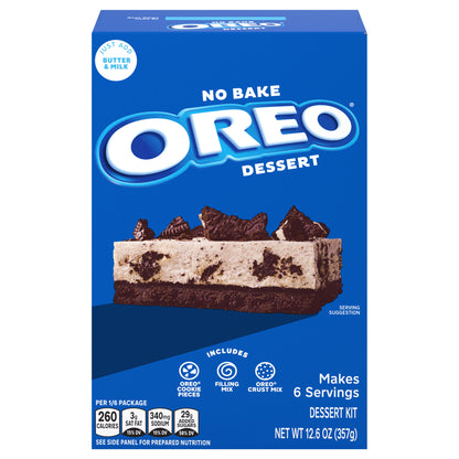 Jell-O No Bake Oreo Dessert Kit with Filling Mix, Crust Mix & Cookie Pieces, 12.6 oz Box