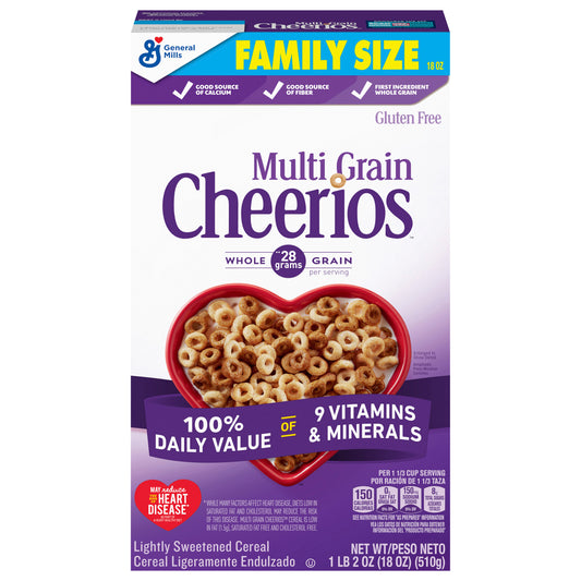 Multi Grain Cheerios Heart Healthy Cereal, 18 OZ Family Size Cereal Box