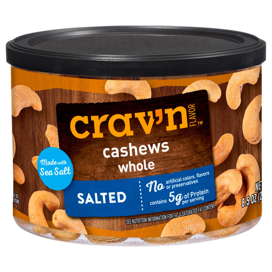 Crav'n Flavor Whole Salted Cashews 8.5 oz