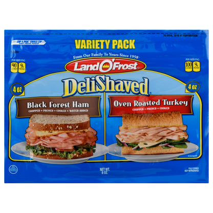 Land O Frost DeliShaved Black Forest Ham/Oven Roasted Turkey Variety Pack 8 oz