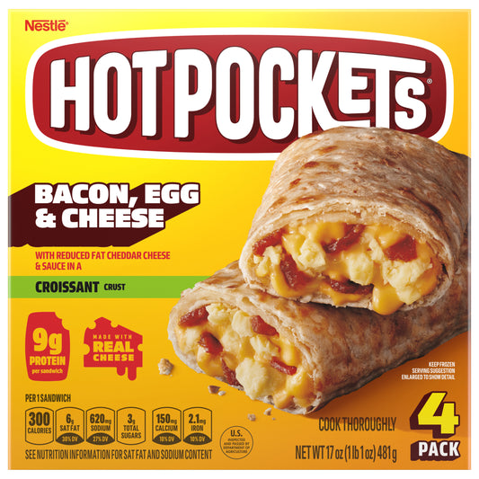 Hot Pockets Bacon Egg and Cheese, Frozen Snacks, Air Fryer Snacks, 9g Protein, 4PK