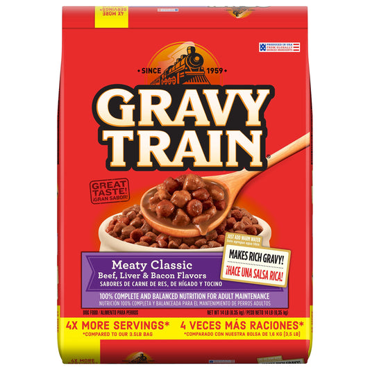 Gravy Train Meaty Classic Beef, Liver and Bacon Flavor Dog Food, 14-Pound