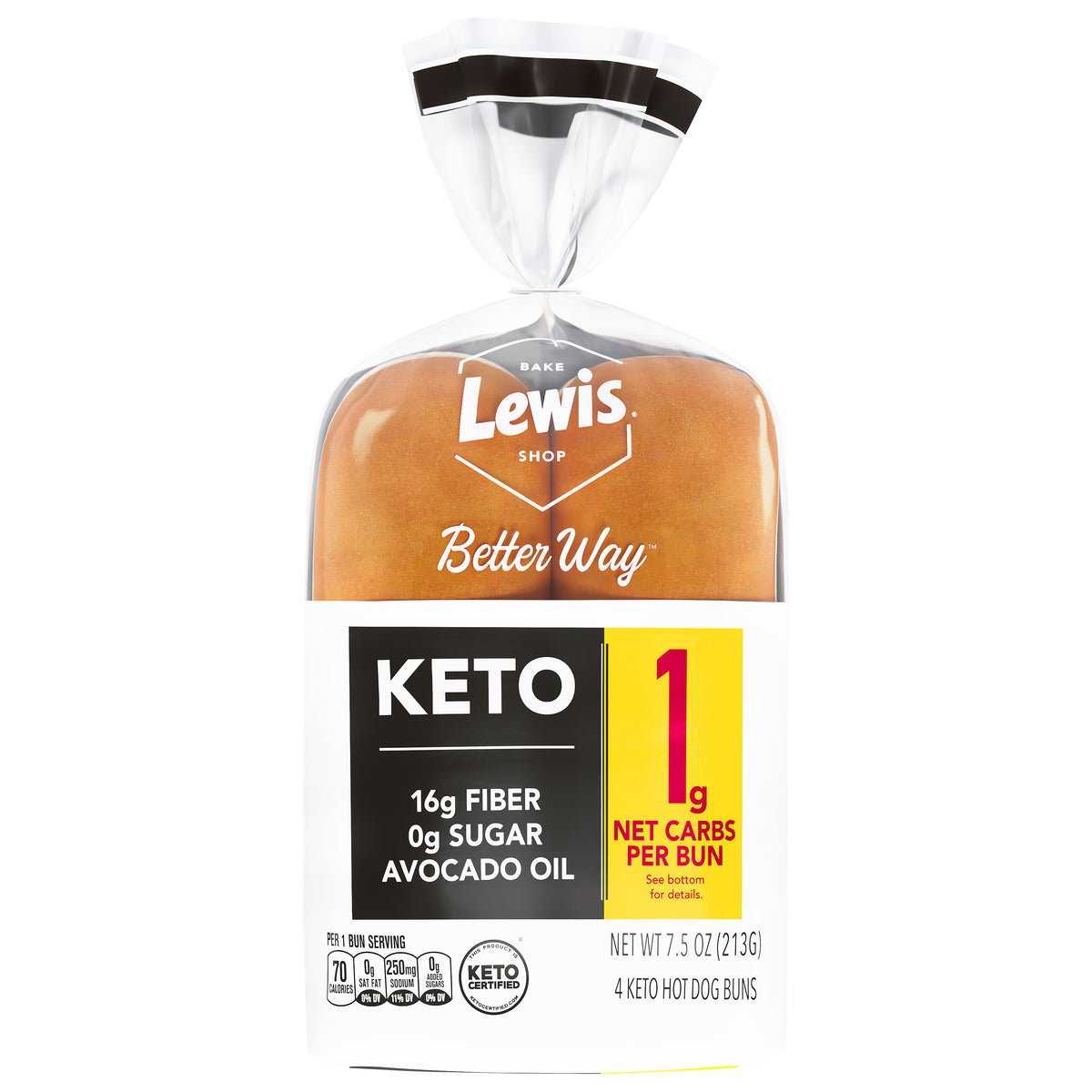 Lewis Bake Shop Better Way White Keto Hot Dog Buns 7.5 oz 4 Count