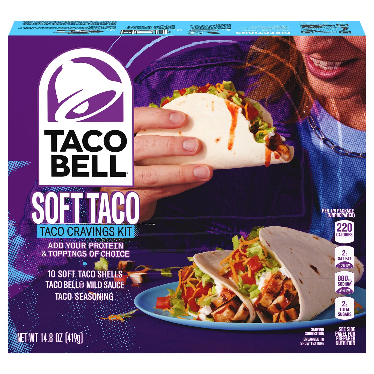 Taco Bell Soft Taco Cravings Kit with 10 Soft Tortillas, Taco Bell Mild Sauce & Seasoning, 14.6 oz Box
