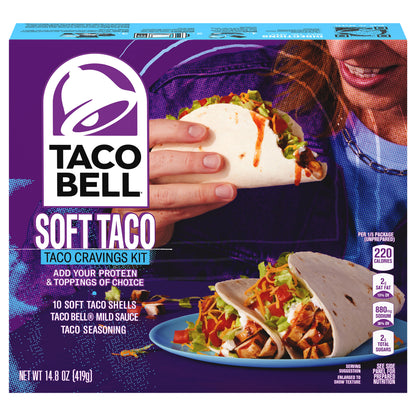 Taco Bell Soft Taco Cravings Kit with 10 Soft Tortillas, Taco Bell Mild Sauce & Seasoning, 14.6 oz Box