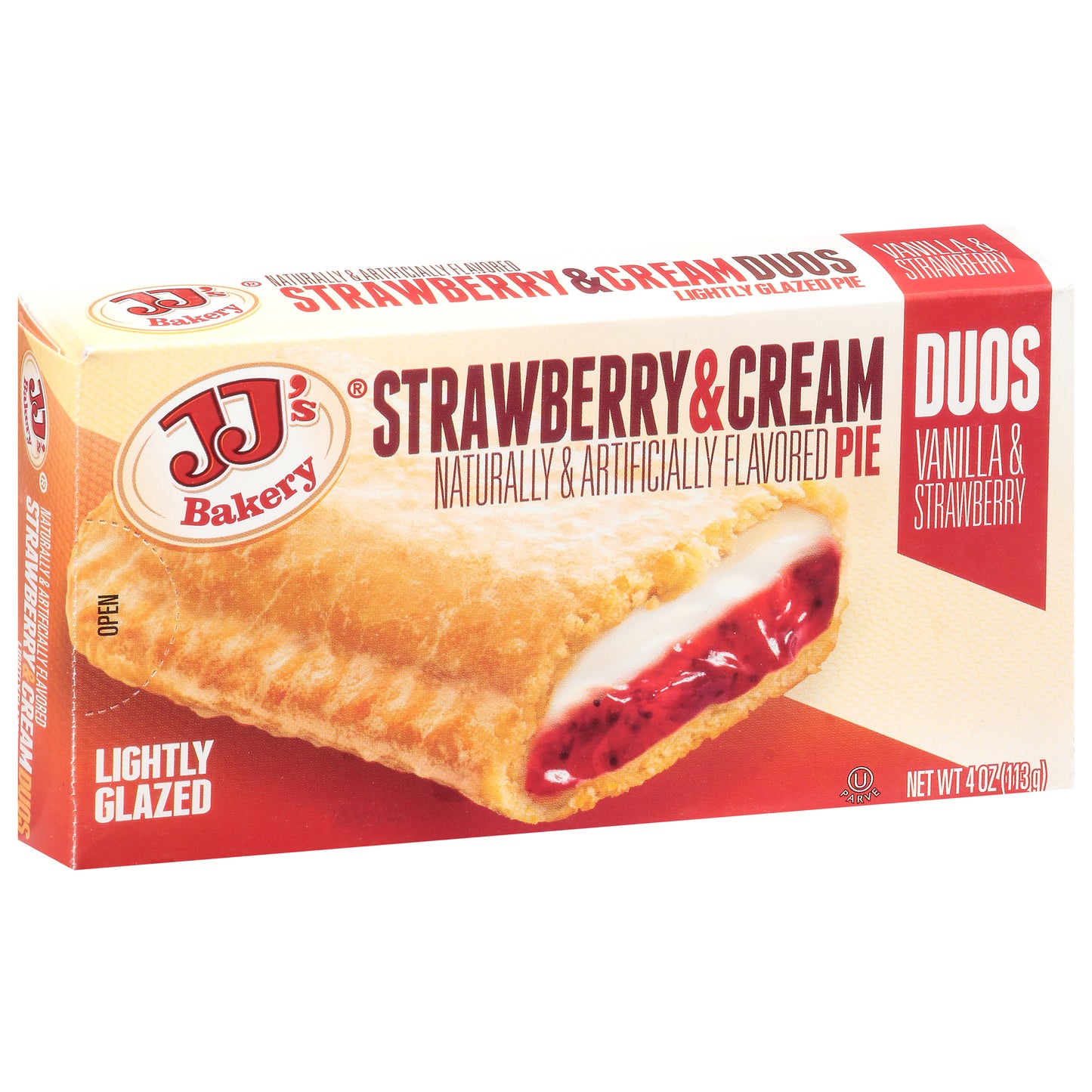 JJ's Bakery Lightly Glazed Duos Strawberry & Cream Pie 4 oz