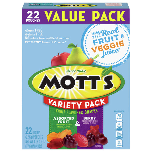 Mott's Fruit Flavored Snacks, Variety Value Pack, Gluten Free, 22 ct