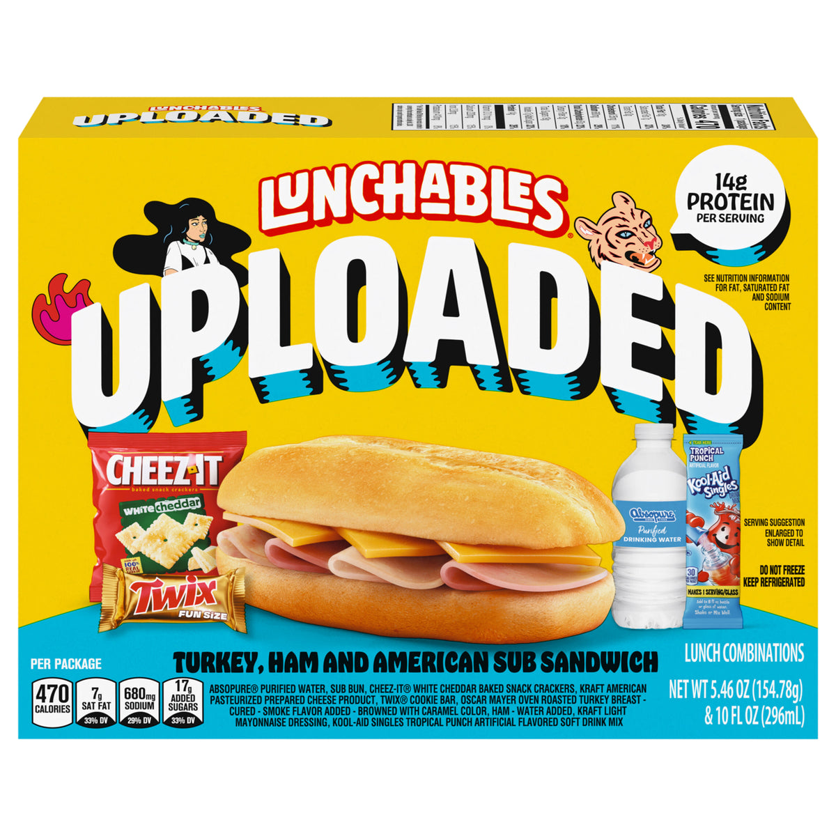 Lunchables Uploaded Turkey, Ham and American Sub Sandwich Snack Kit, 15.46 oz Box