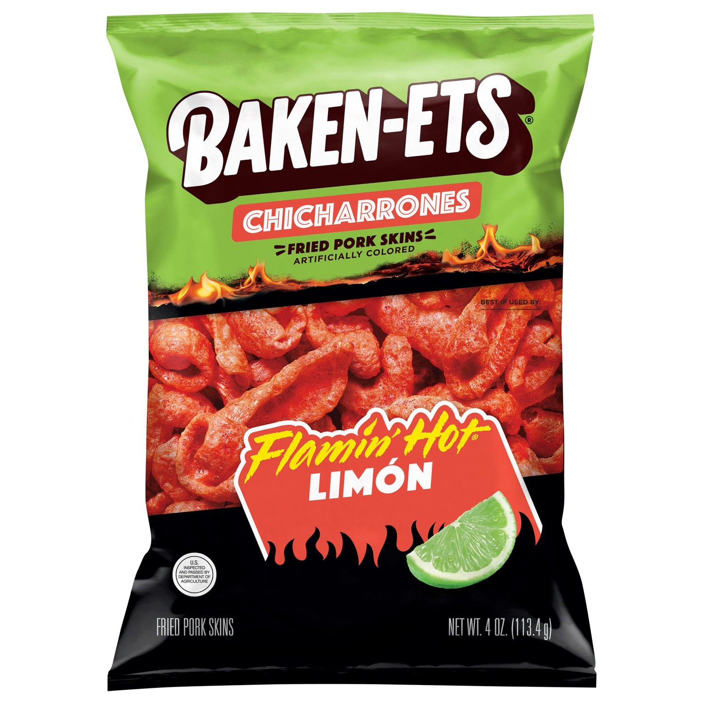 Baken-ets Chicharrones Fried Pork Skins Flamin' Hot Limon 4 Oz