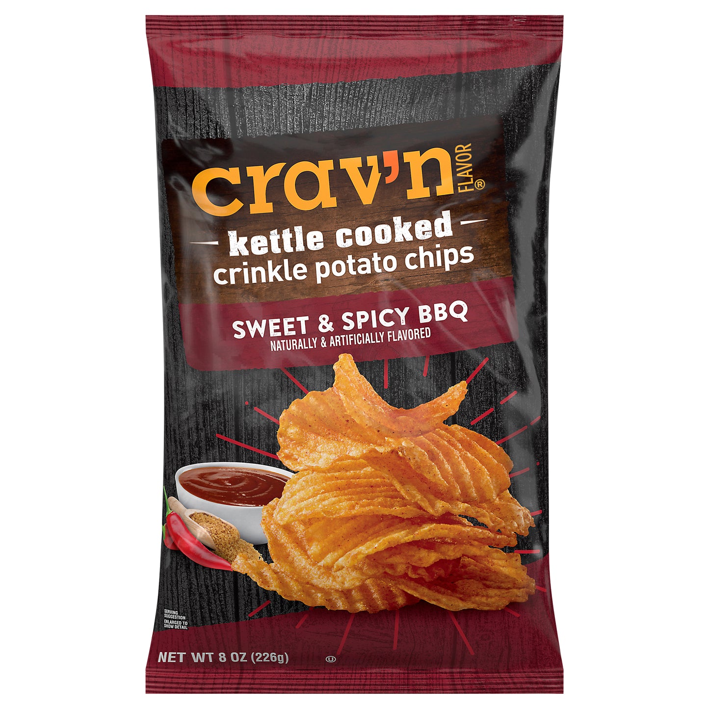 Crav'n Flavor Kettle Cooked Crinkle Sweet & Spicy BBQ Potato Chips 8 oz