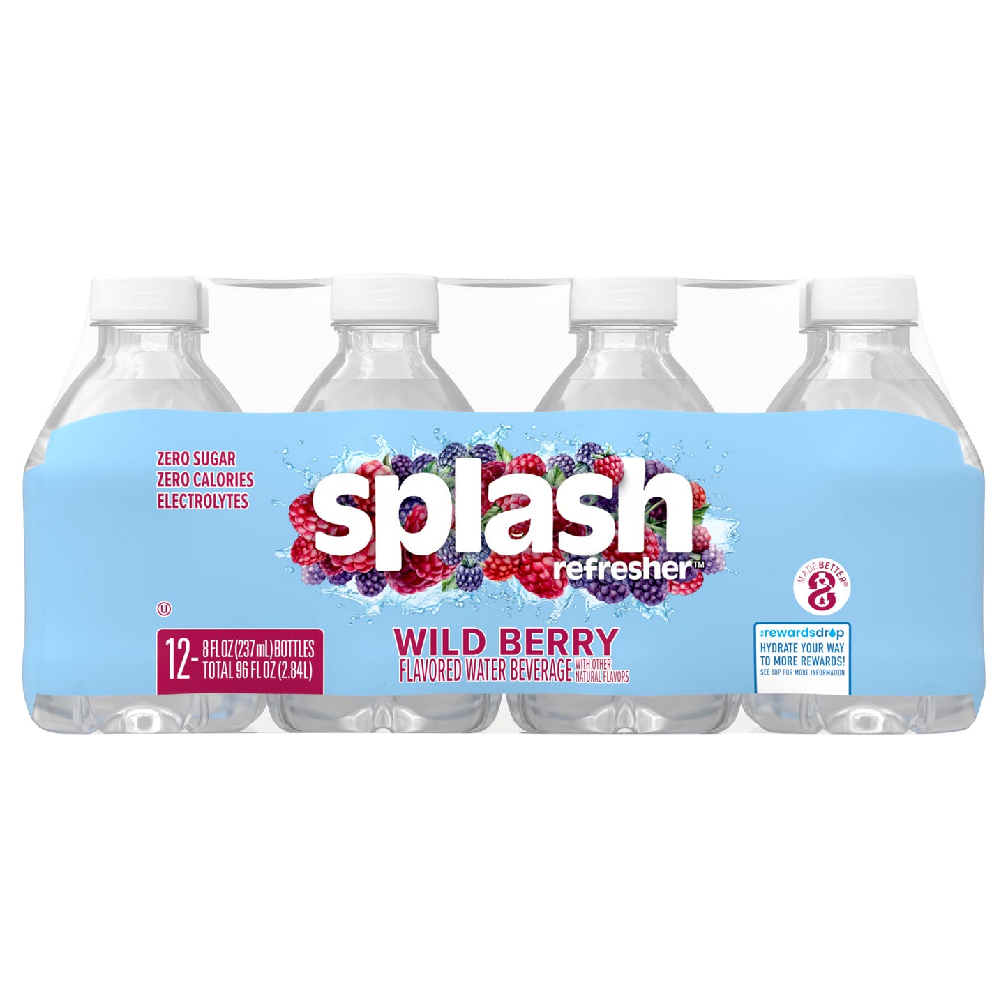 Splash Refresher Wild Berry Flavored Water, 8 fl oz, 12 Pack