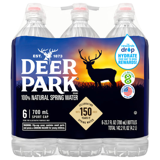 DEER PARK Brand 100% Natural Spring Water, 23.7-ounce plastic sport cap bottles (Pack of 6)