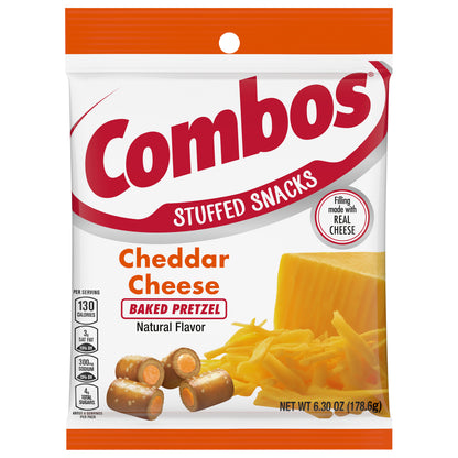 COMBOS Stuffed Snacks Cheddar Cheese Baked Pretzel Snacks, 6.3 oz Bag