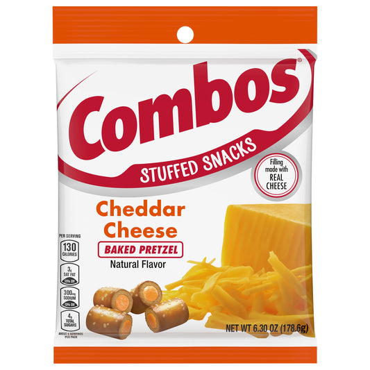 COMBOS Stuffed Snacks Cheddar Cheese Baked Pretzel Snacks, 6.3 oz Bag