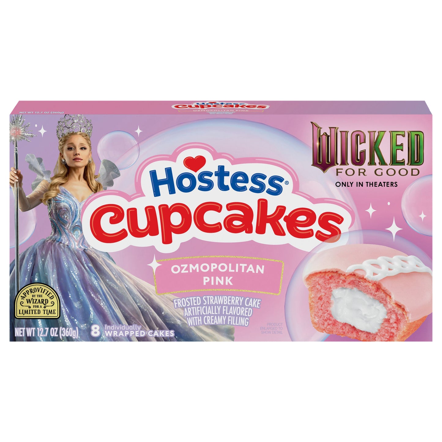 Hostess Wicked: For Good Cupcakes, Strawberry Artificially Flavored Snack Cakes with Ozmopolitan Pink Frosting, 12.7 Oz. Box (8 Ct.)