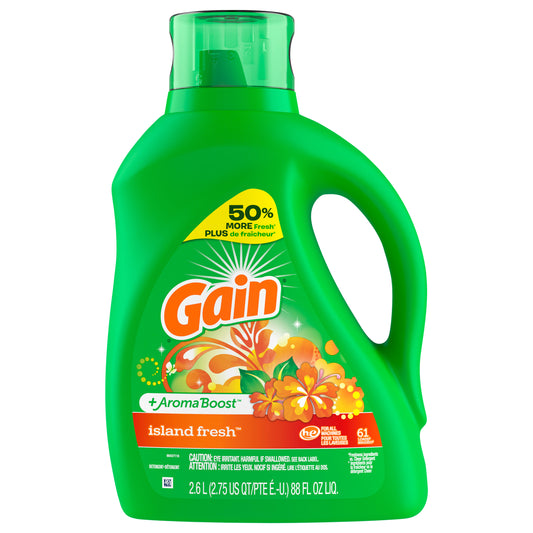 Gain + Aroma Boost Liquid Laundry Detergent, Island Fresh Scent, 61 Loads, 88 oz, HE Compatible