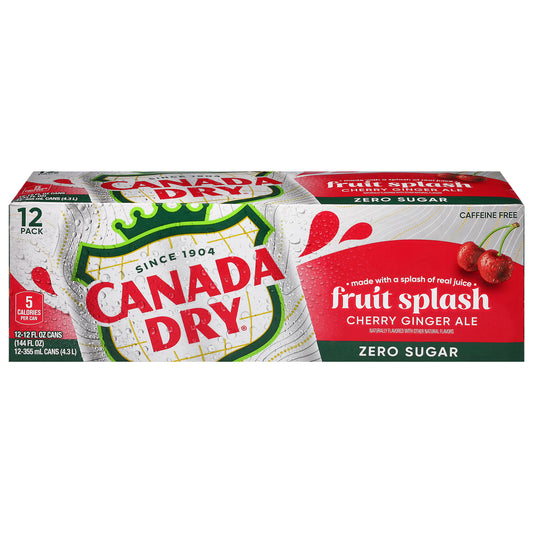 Canada Dry Zero Sugar Caffeine Free Cherry Ginger Ale Fruit Splash 12 - 12 fl oz Cans