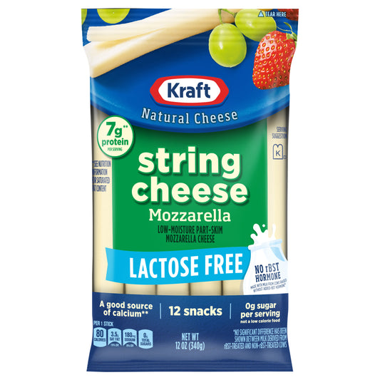 Kraft Lactose Free Mozzarella String Cheese Snacks, 12 oz Bag (12 ct-1 oz sticks)