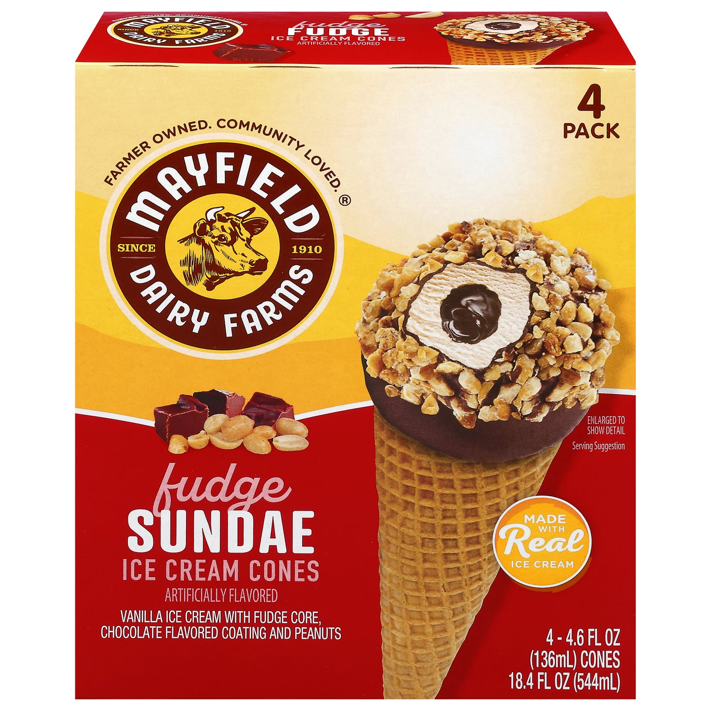 Mayfield Dairy Farms Fudge Sundae Ice Cream Cones 4 - 4.6 fl oz Cones