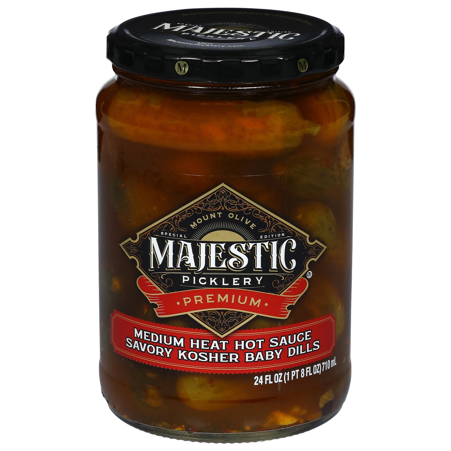 Majestic Picklery Savory Kosher Medium Heat Hot Sauce Baby Dills 24 fl oz