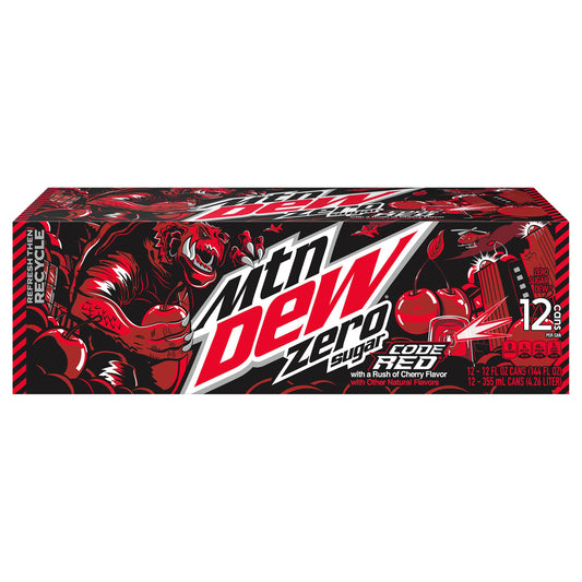 Mtn Dew Zero Sugar DEW Code Red With a Rush of Cherry 12 Fl Oz 12 Count