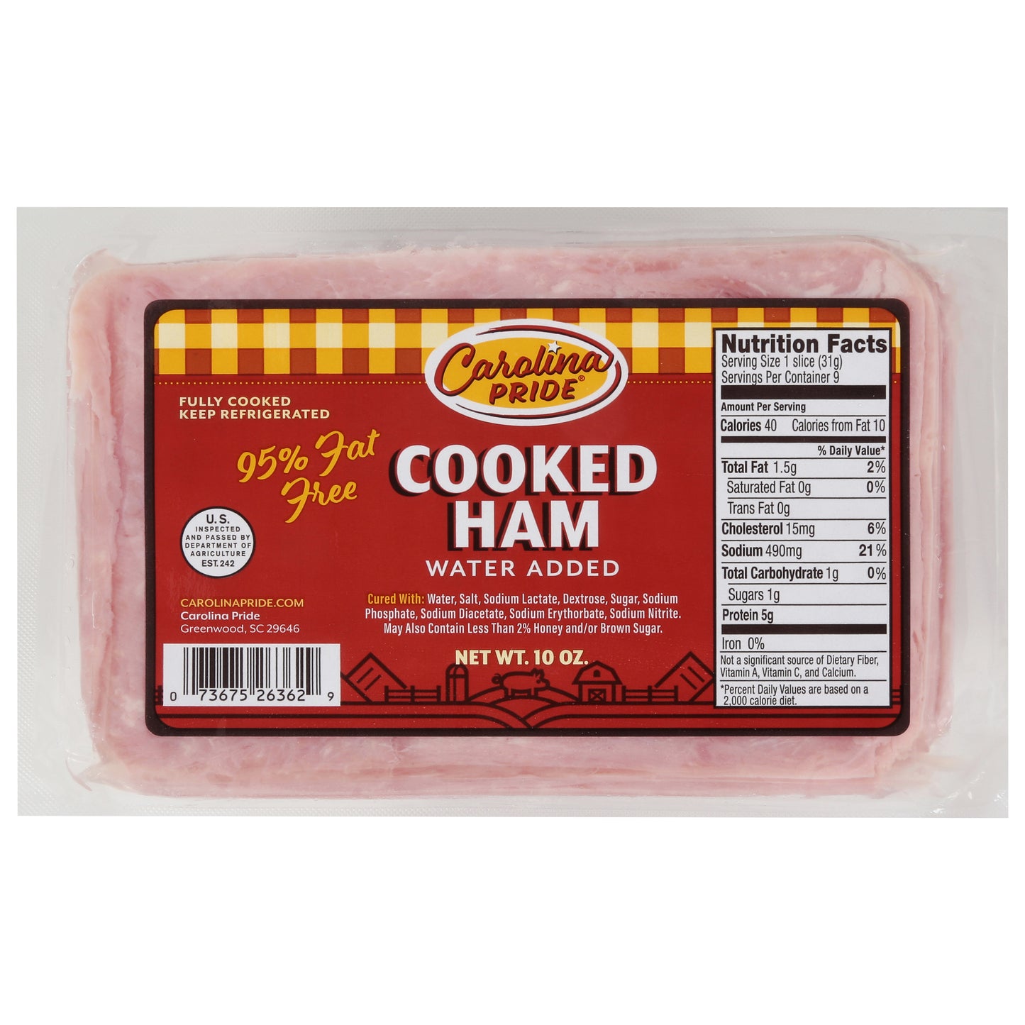 Carolina Pride Water Added Cooked Ham 10 oz