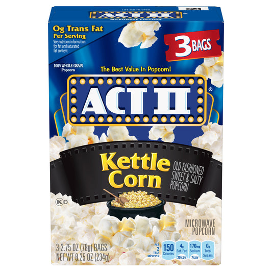 ACT II Kettle Corn Microwave Popcorn, 3-Count 2.75-oz. Bags