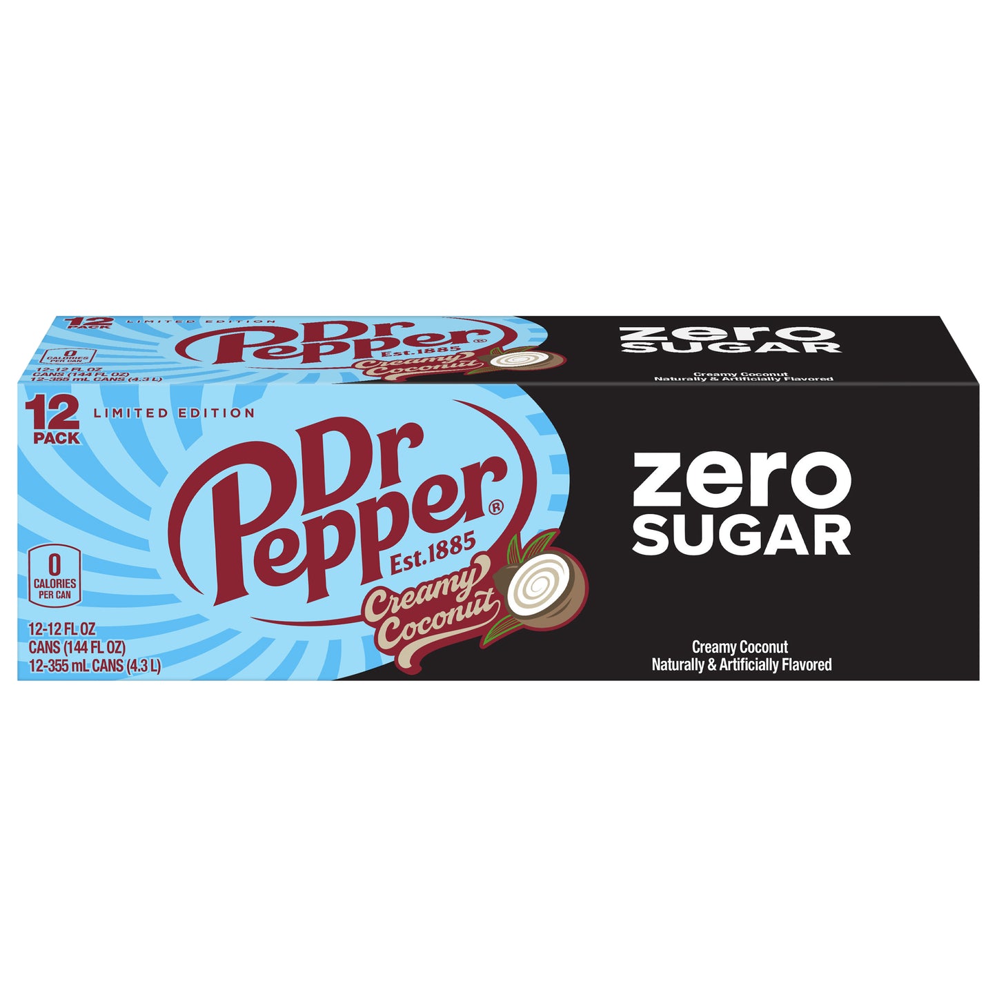 Dr Pepper Zero Sugar Creamy Coconut Soda, 12 fl oz cans, 12 Pack