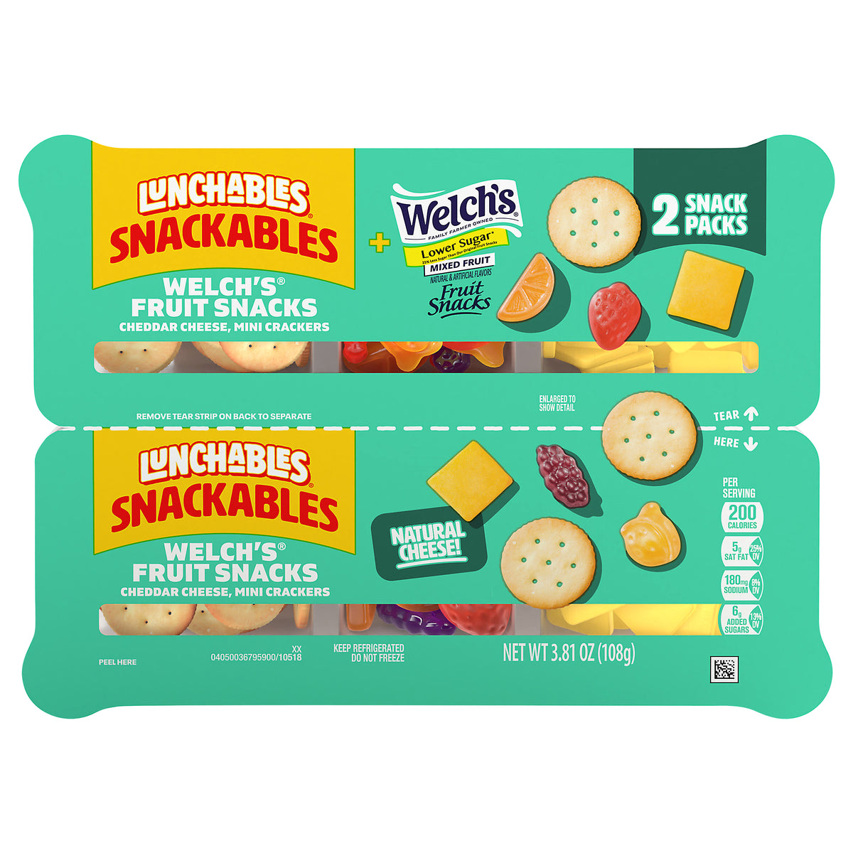 Lunchables Snackables with Welch's Fruit Snacks, Cheddar Cheese and Mini Crackers Snack Kit, 2 Trays, for On-the-Go Snacking, 3.81 oz