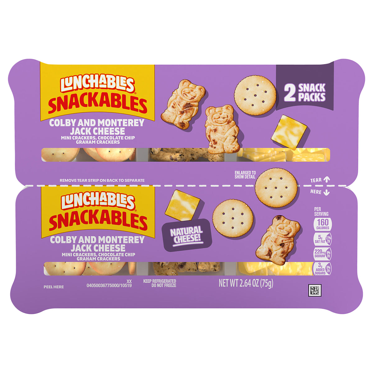 Lunchables Snackables with Colby and Monterey Jack Cheese, Mini Crackers and Chocolate Chip Graham Crackers Snack Kit, 2 Trays, for On-the-Go Snacking, 2.64 oz