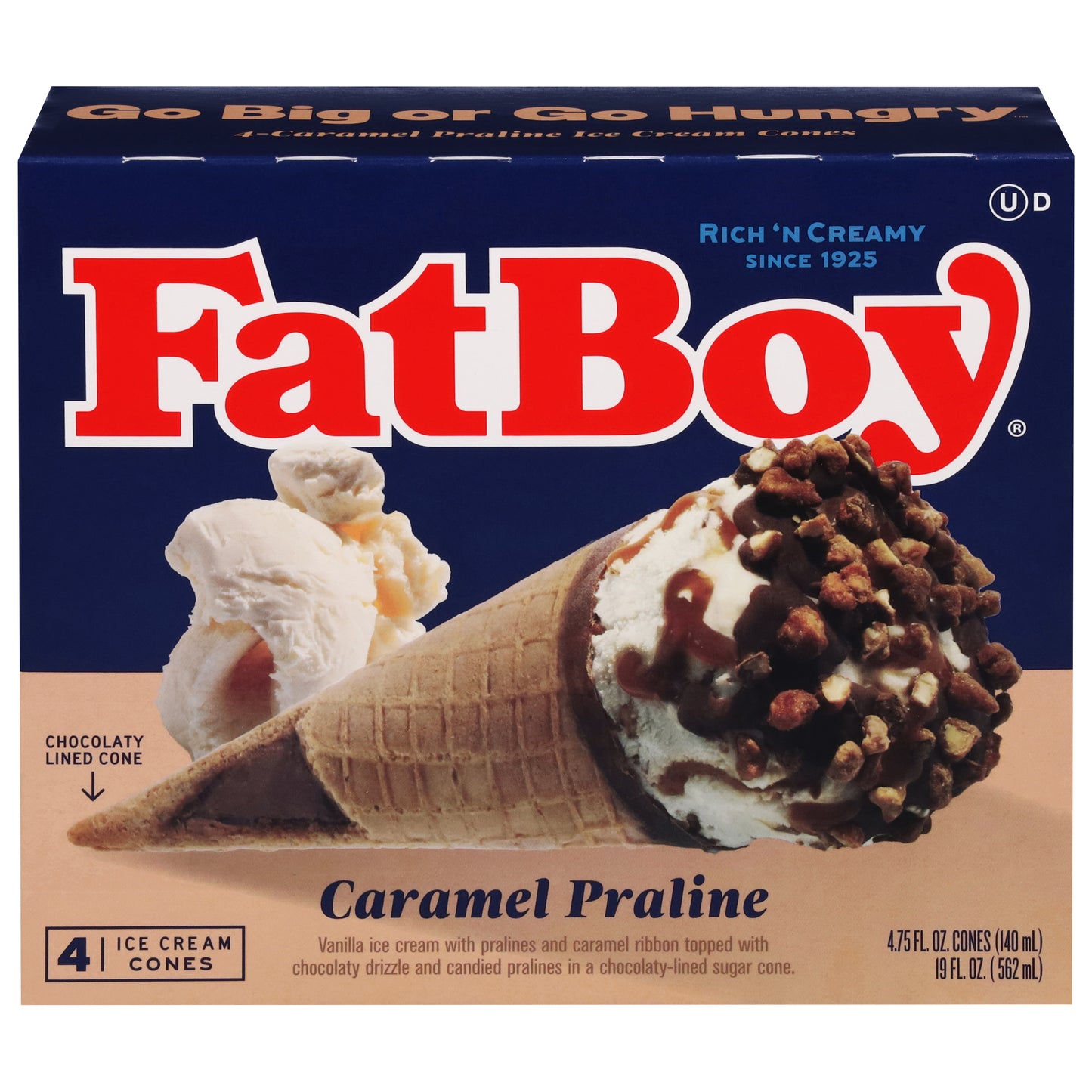 FatBoy Caramel Praline Ice Cream Cones 4 - 4.75 fl oz Cones