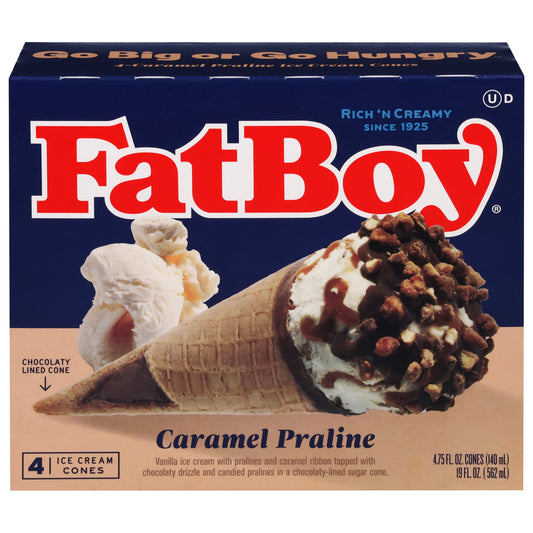 FatBoy Caramel Praline Ice Cream Cones 4 - 4.75 fl oz Cones