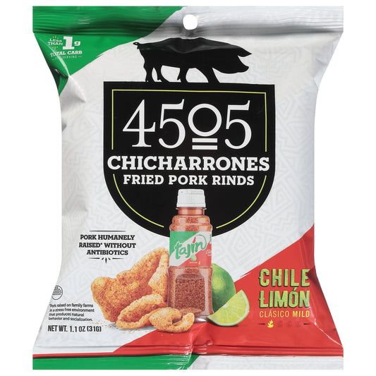 4505 Meats Classic Mild Chicharrones Chile Limon Fried Pork Rinds 1.1 oz