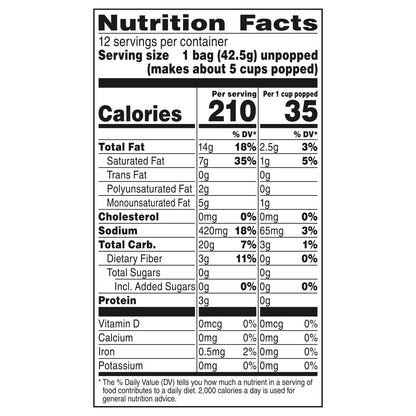 Orville Redenbacher's Movie Theater Butter Microwave Popcorn, 1.5 oz. Single Serve Bag, 12 Count