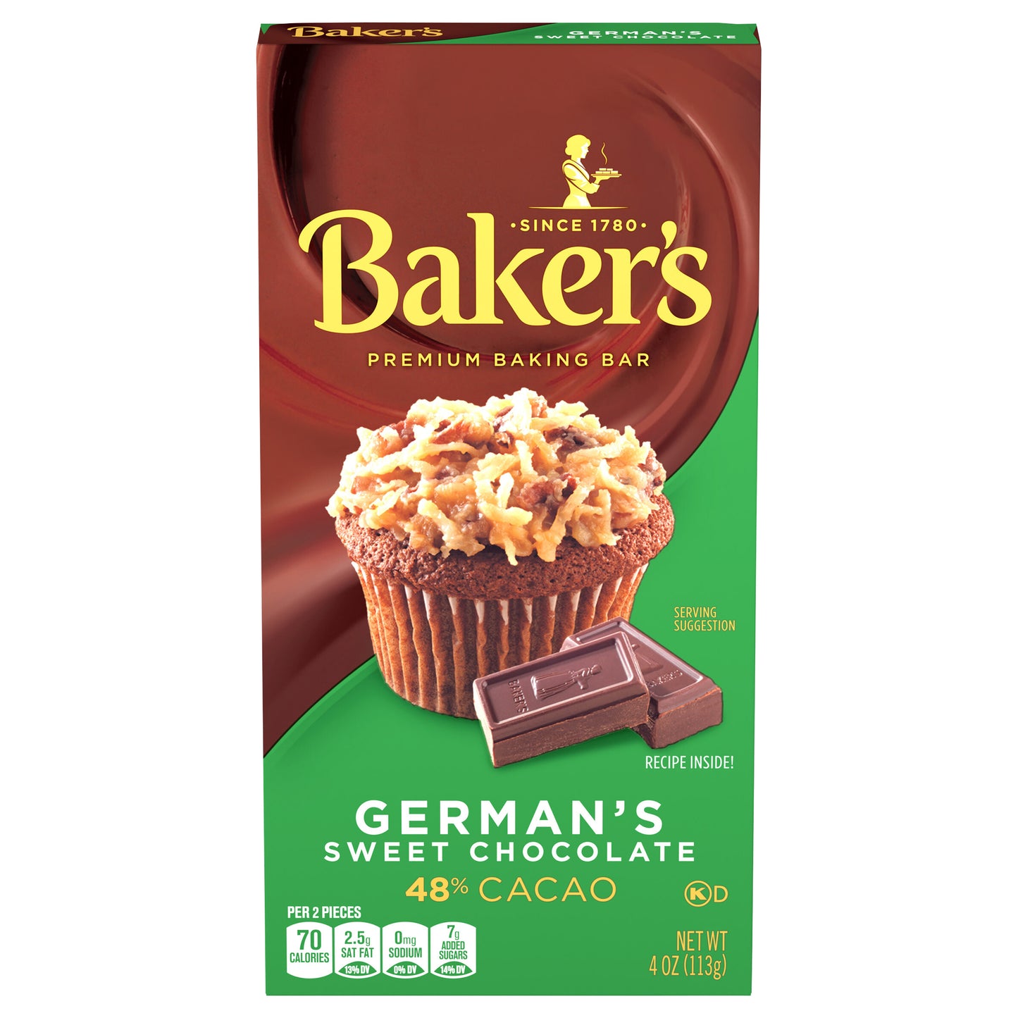 Baker's German's Sweet Chocolate Premium Baking Bar with 48% Cacao, 4 oz Box