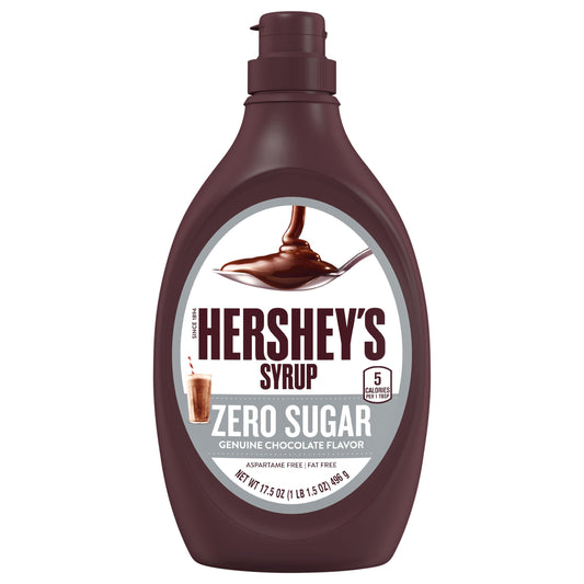 HERSHEY'S Zero Sugar Chocolate Syrup Bottle, 17.5 oz