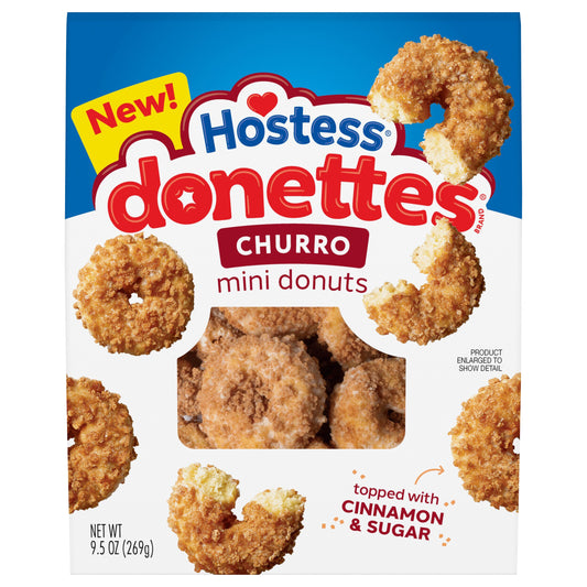 Hostess Donettes, Churro Mini Donuts Topped with Cinnamon Sugar, 9.5 Oz. Bag